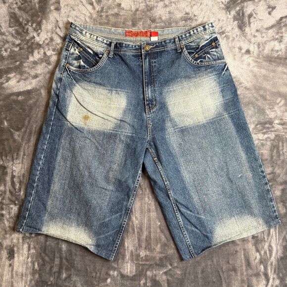 Vintage Y2K RoadBlock Jean Faded Dark Washed Wide Shorts Jorts Size 44 - Picture 1 of 7